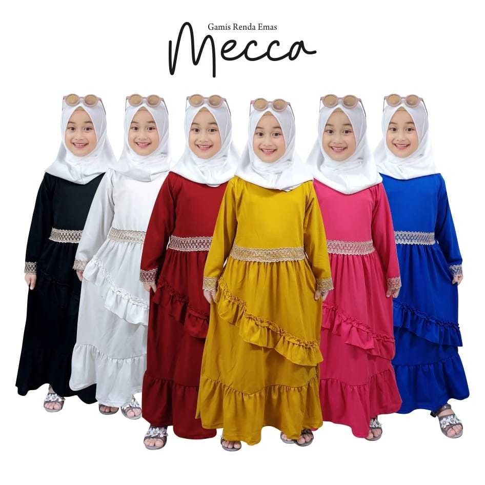 SKZ15 ~ New Baju Gamis Anak Mecca Kombi Renda Emas / Gamis Anak Kekinian Terlaris / Gamis Anak Polos