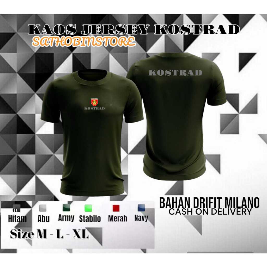 Baju Kaos Kostrad Cakra TNI AD Hitam Bahan Dryfit Milano