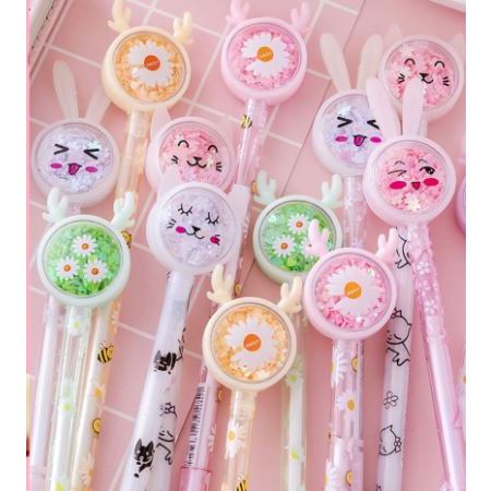 

^ KYRA ^ Pena Karakter Payet Gliter Bunny Lucu Black Ink Gel Pulpen Murah Bolpen Alat Tulis Karakter