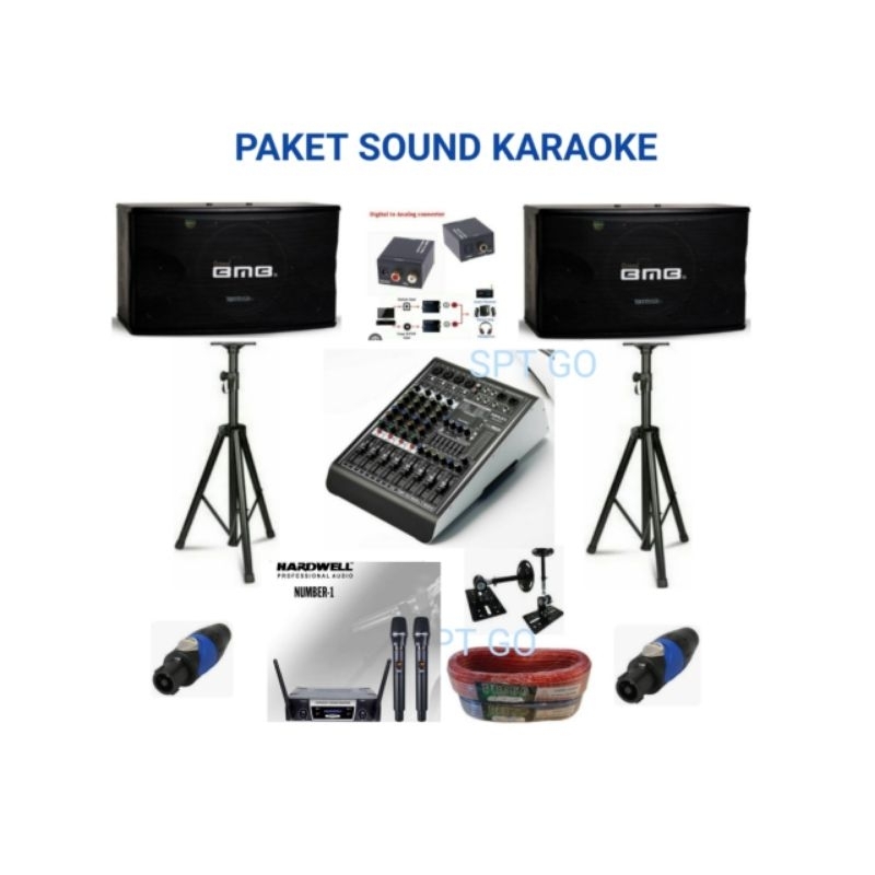 paket sound karaoke live musik speaker BMB 8 inch  ,mic Wireless Hardwell, power mixer Ashley USB, b