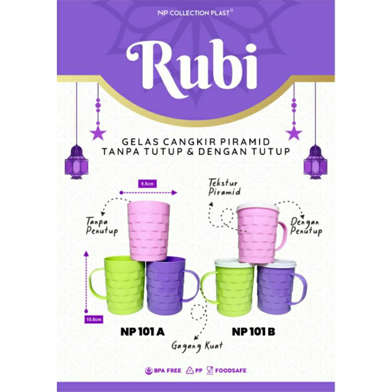 [GC]Gelas Ruby NP / Cangkir Motif Tikar / Cangkir + ttp plastik Gagang