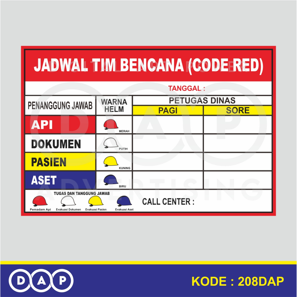 

208 - STIKER JADWAL TIM BENCANA (CODE RED) - VYNIL - TERBAIK