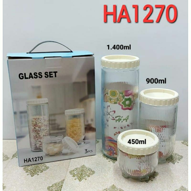 Toples kaca 3in1-3pcs/toples kaca kue/glass set/toples kaca elegan dan cantik