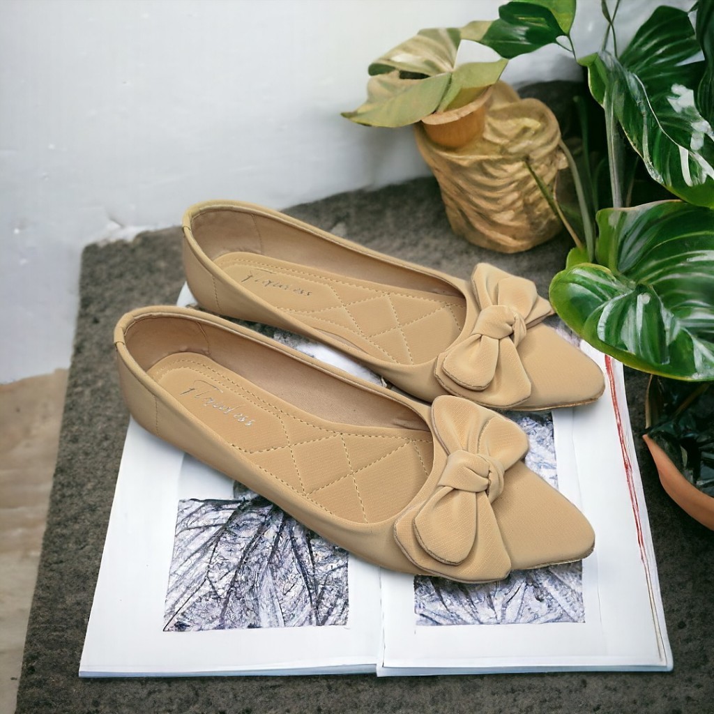 Flatshoes wanita sepatu wanita elegan casual Flawless Kupu-Kupu Beige terlaris original