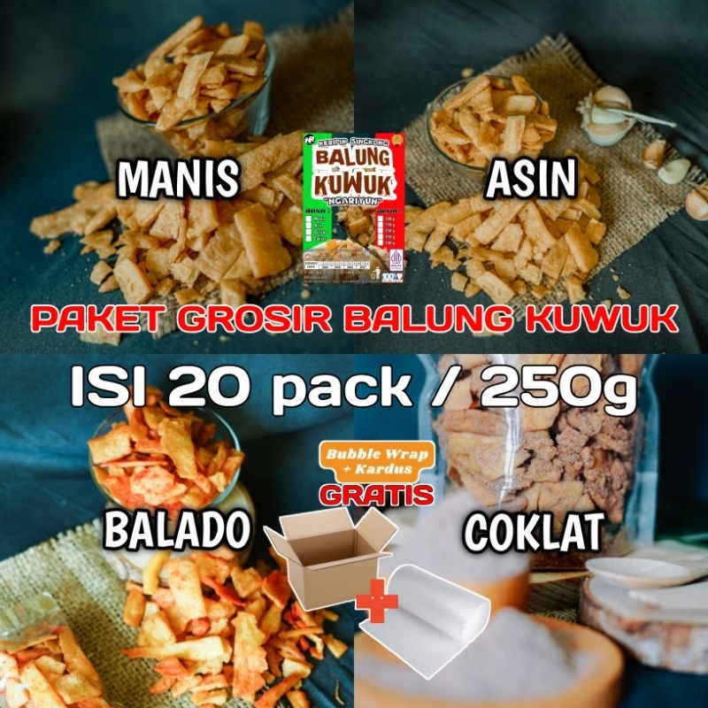 

[PAKET GROSIR isi 20 pack/250g BALUNG KUWUK ANEKA RASA] KERIPIK SINGKONG | MANGGLENG | LONCIS | KERIPIK JADUL | KHAS BOJONEGORO