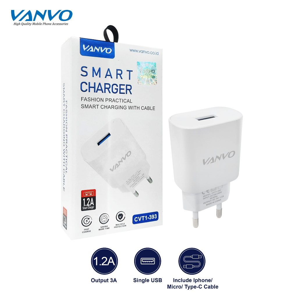 CHARGER VANVO CVT1-393+KABEL GEPENG 1USB MICRO