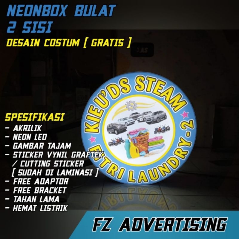 NEON BOX BULAT CUSTOM 2 SISI AKRILIK DIAMTER 60~80