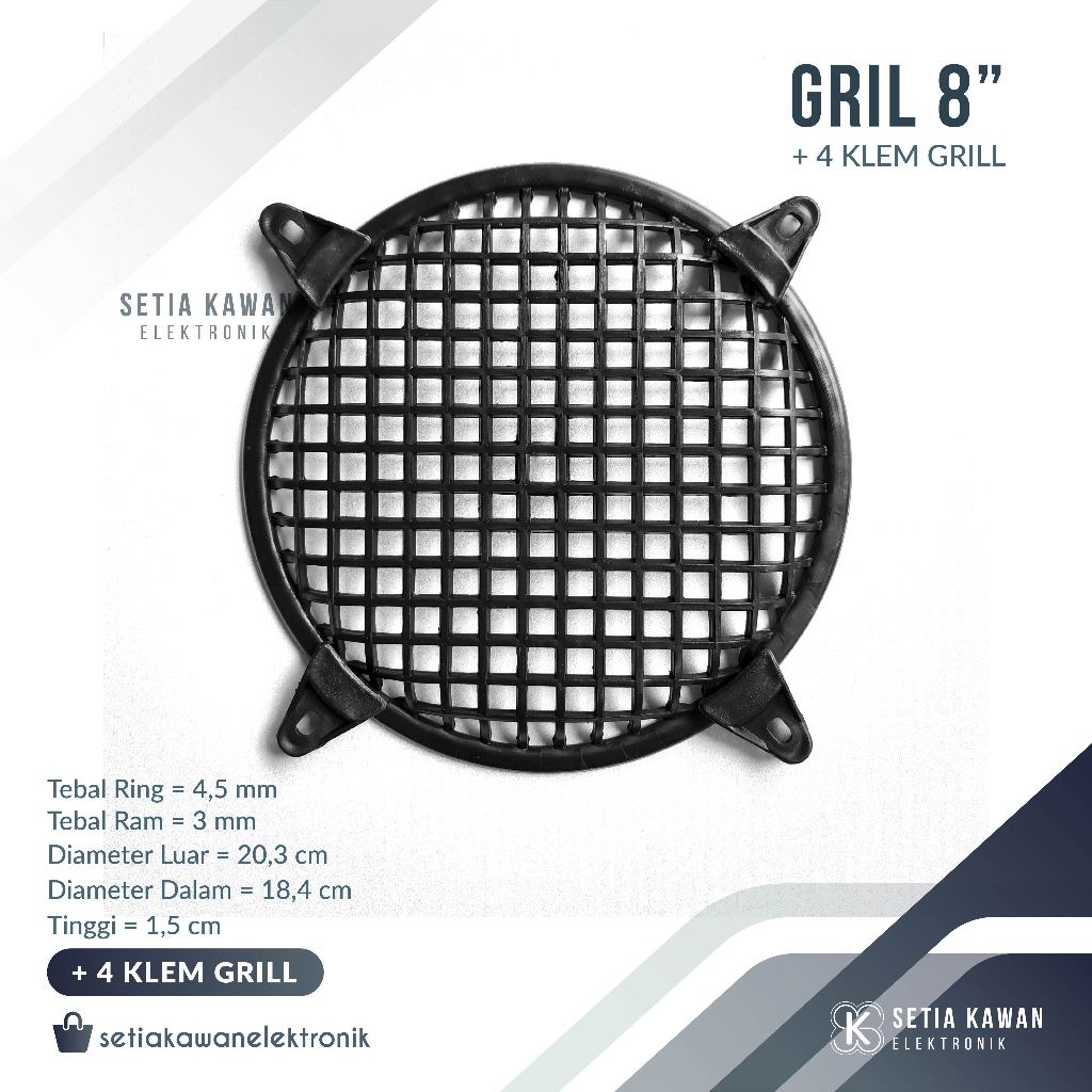 Ram Grill Speaker 8" Plastik + 4 Klem Grill / Tutup Pelindung Box Salon Speaker 8 Inch Motif Bulat P