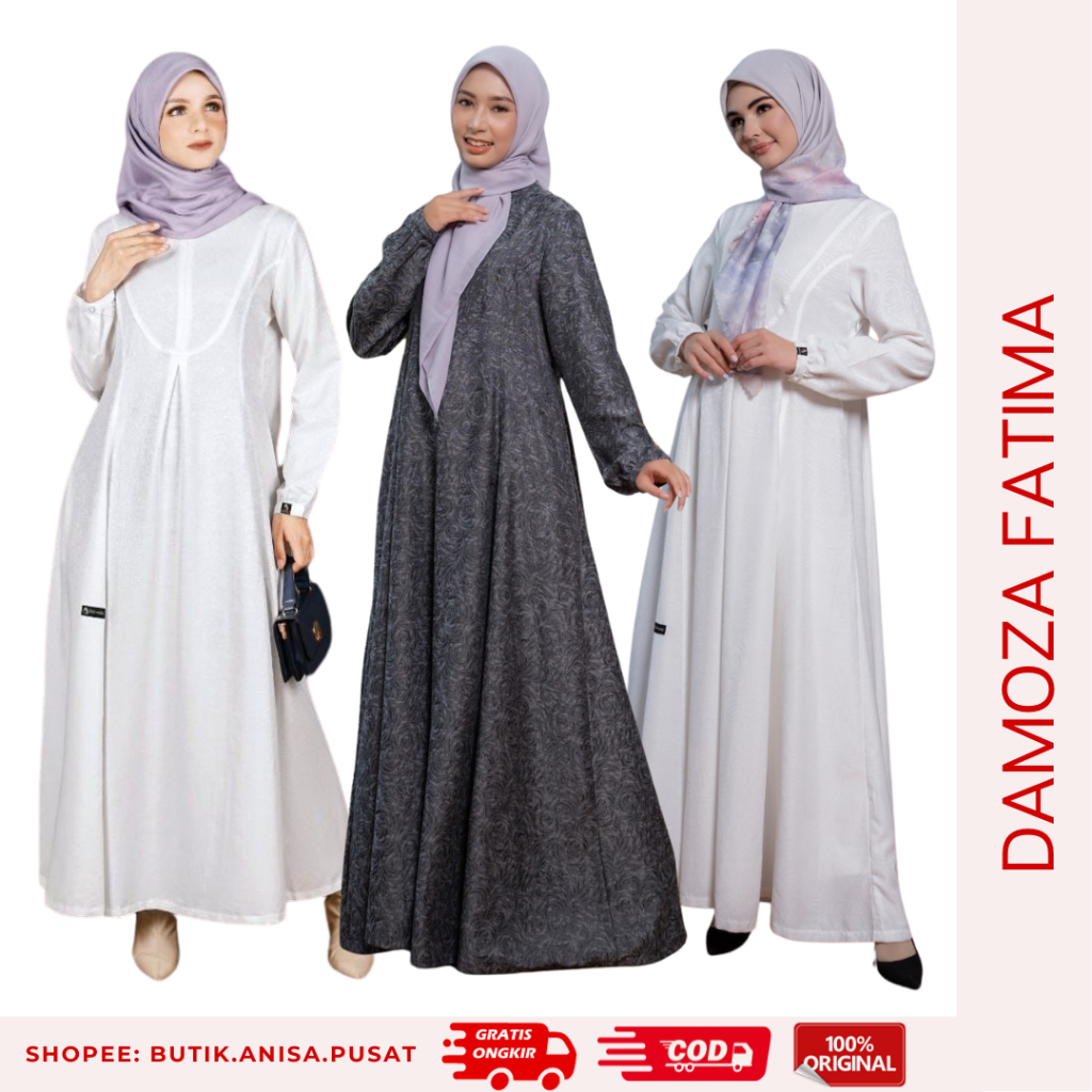 [READY] DAMOZA FATIMA BROKEN WHITE GAMIS DAMOZA FATIMA PUTIH DARK GREY