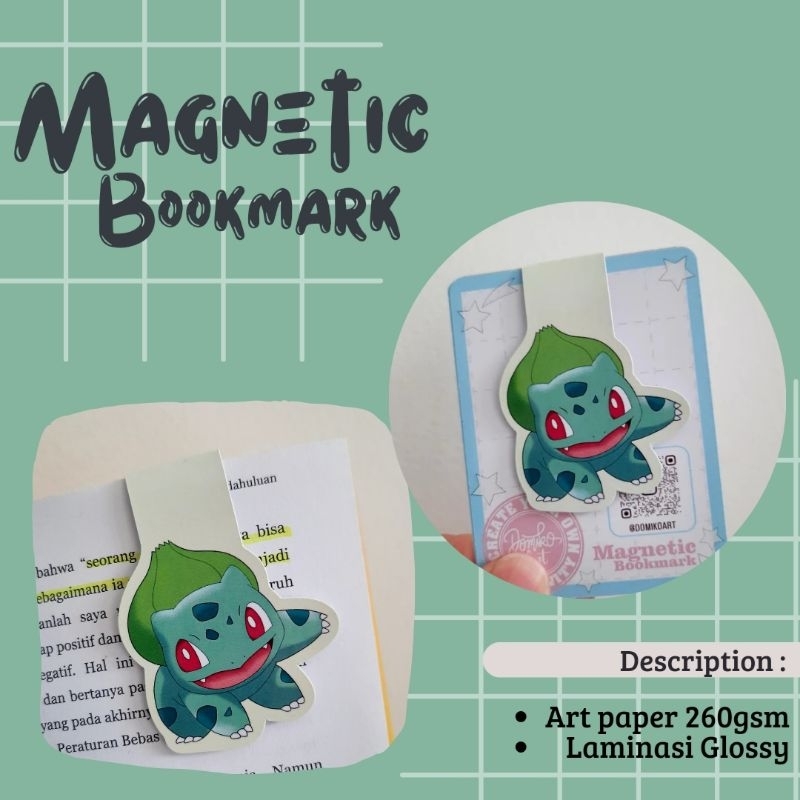 

magnetic bookmark / pembatas buku magnet Anime Pokemon Bulbasaur