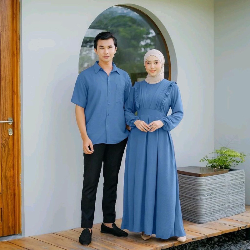 Gamis Couple Baju Kembaran Pakaian Sekeluarga Kapelan Batik Brokat Gamis Kemeja Cowok Cewek Kondanga