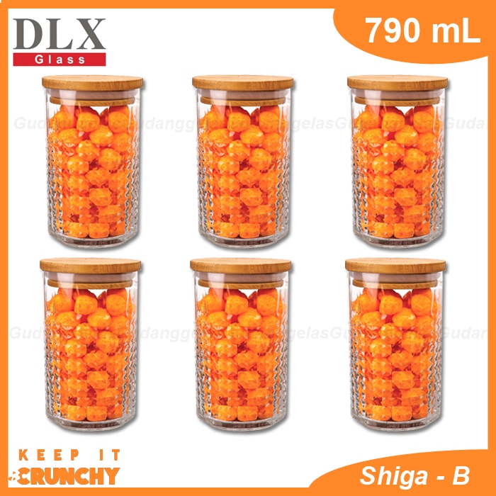 1 SET 6 PCS Toples DLX Shiga 790mL/Toples Kue/Toples Kaca/Toples Tutup Kayu/Toples Kue Kering/Toples