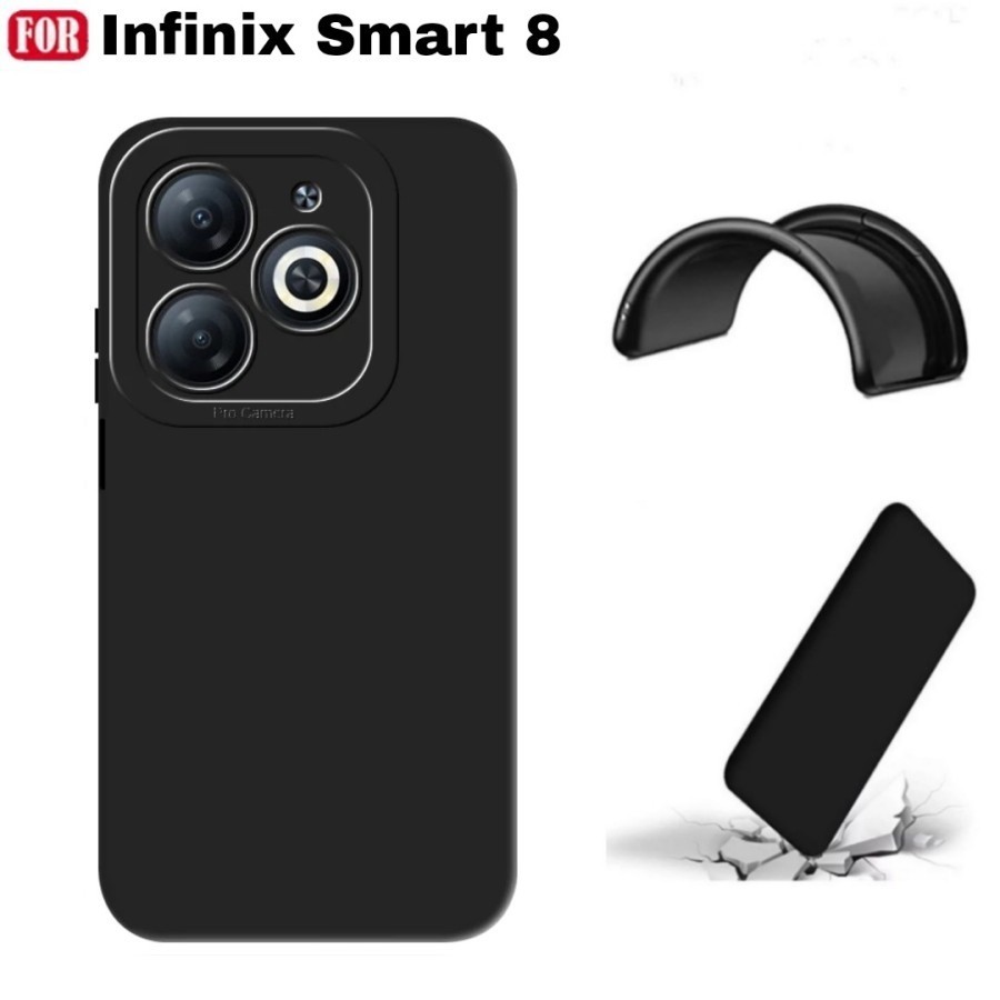 Softcase Black Matte Case Infinix Smart 8 , Smart 8 Pro Silikon Hitam Polos Harga Murah