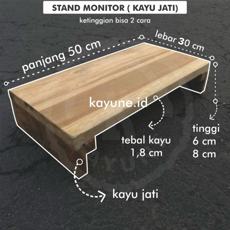 Stand Monitor PC dan Meja Laptop Ukuran 30x50 cm Material Kayu Jati Jawa Solid - kayune -