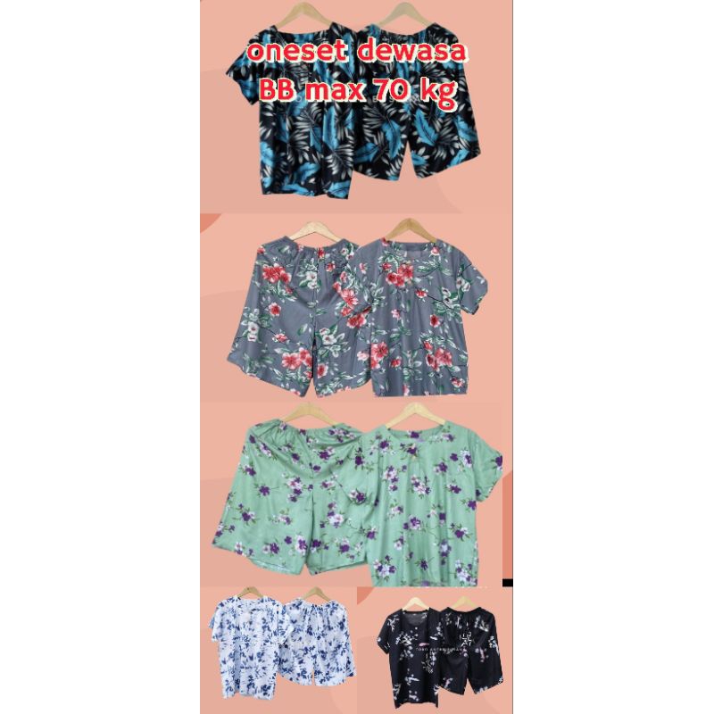 setelan baju tidur baju santai piyama pendek motif bahan raiyon ukuran mak BB 80 KG