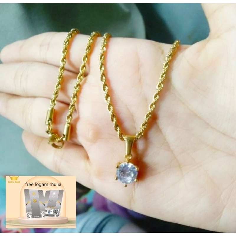 Kalung Titanium Wanita Model Tambang Anti Karat Dan Anti Luntur Perhiasan Lapis Emas Asli Ori Import