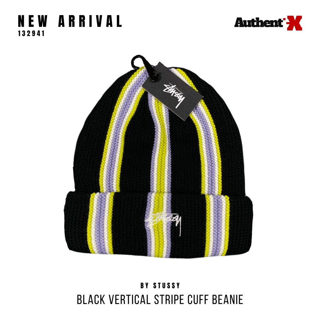 STUSSY VERTICAL STRIPE CUFF BEANIE HAT - BLACK | STUSSY ORIGINAL