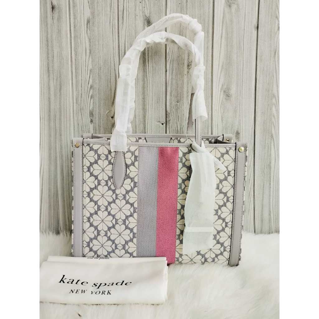 TAS BRANDED Flower Jacquard Stripe Market Medium Tote Grey Multi