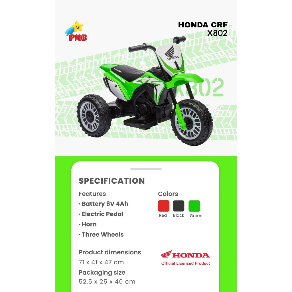 MOTOR MAINAN ANAK X802 HONDA CRF X 802 PMB TOYS