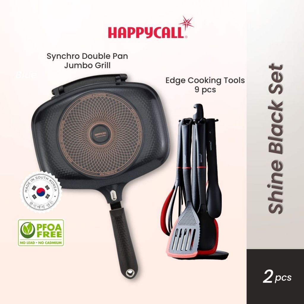 Happycall Home Chef Package (Double Pan Synchro Shine Black Jumbo 30cm & Edge Cooking Tools 9pcs) - 