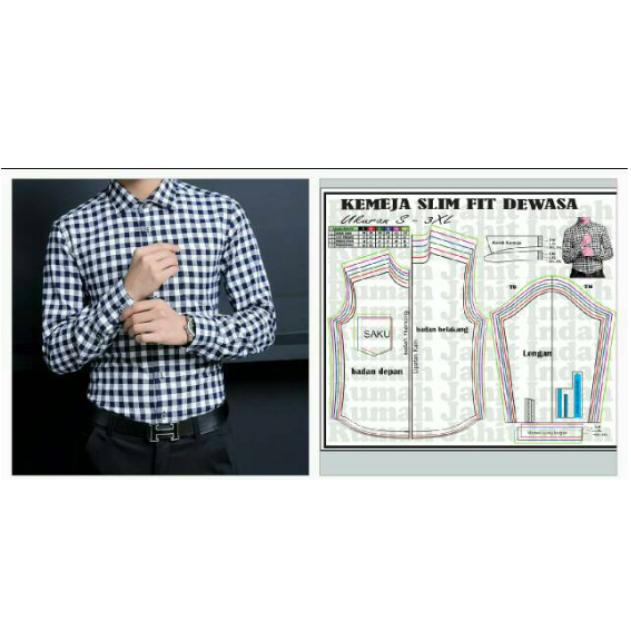 Pola baju KEMEJA PRIA MODEL SLIMFIT POLA JIPLAK ukuran S - 3Xl
