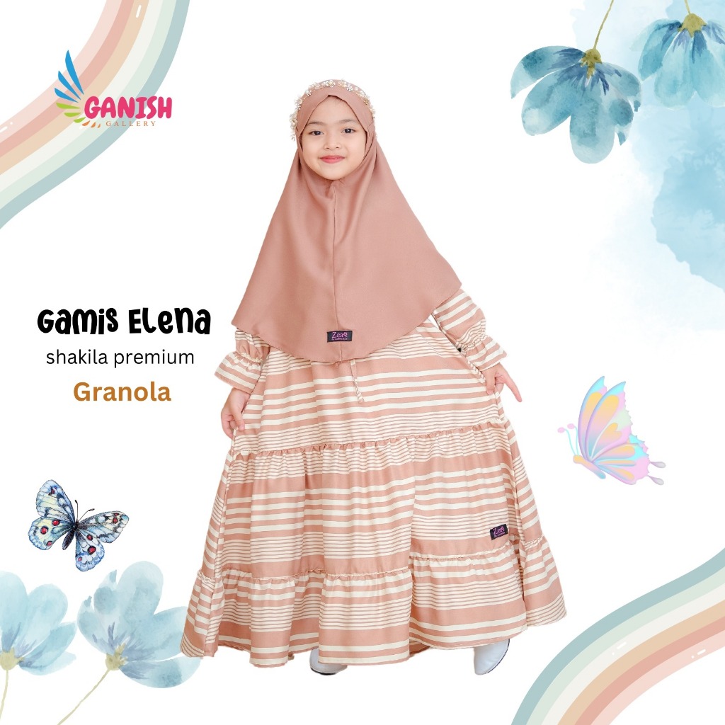 Gamis Anak Muslim Perempuan Syari Remaja Baju Lebaran Elena Set Hijab