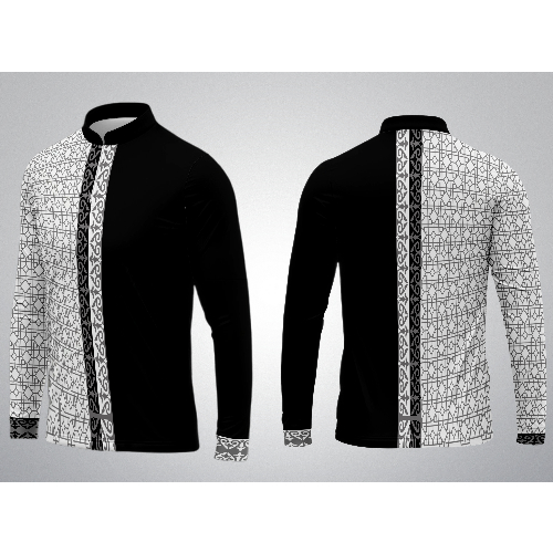 baju koko muslim hitam by putih special motif full printing panjang & pendek terbaru super bagus leb