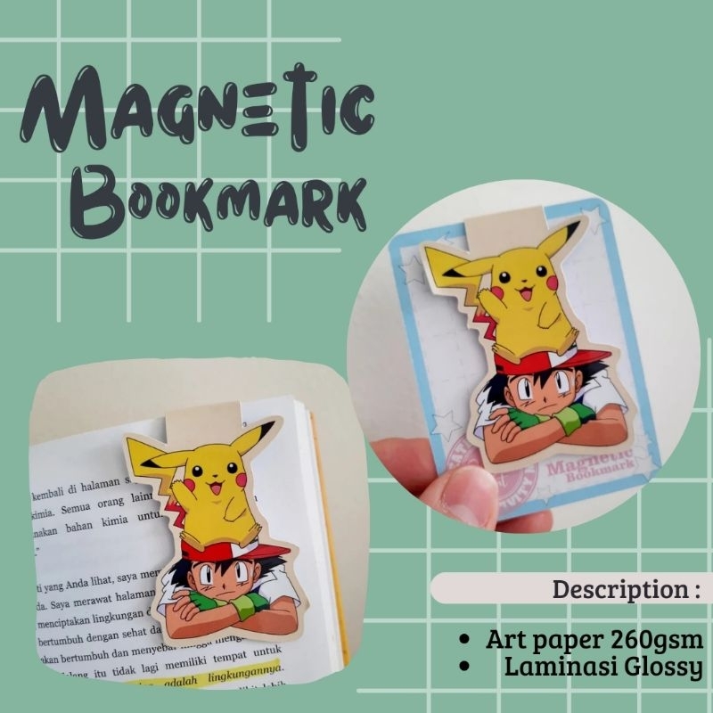 

magnetic bookmark / pembatas buku magnet Anime Pokemon Pikachu dan Ash