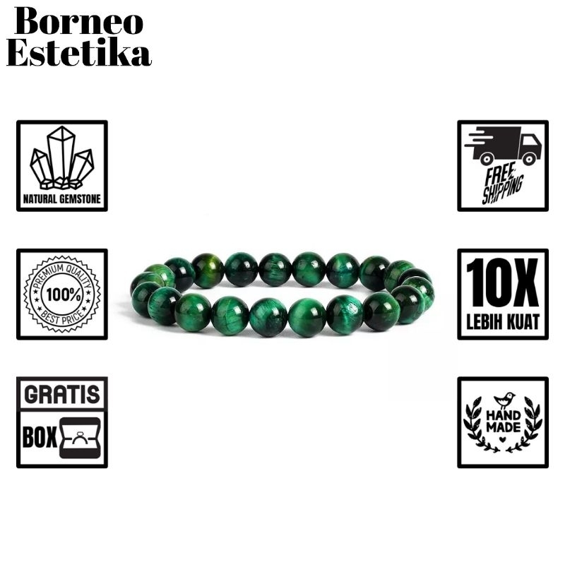 Borneo Estetika - Gelang Batu Wanita Asli Batu Alam Kalimantan Natural Gemstone Tiger Eye Warna Hija