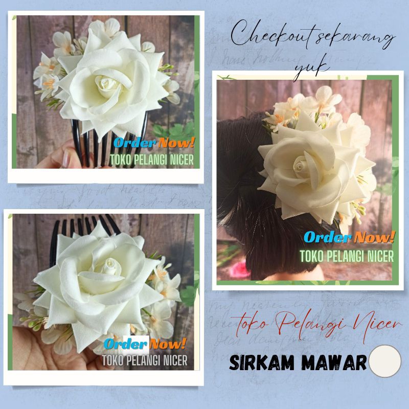 Sirkam Sanggul Rambut Sakura Mix Mawar Spesial Putih - Hiasan Sanggul Rambut Hairdo Jepit Rambut