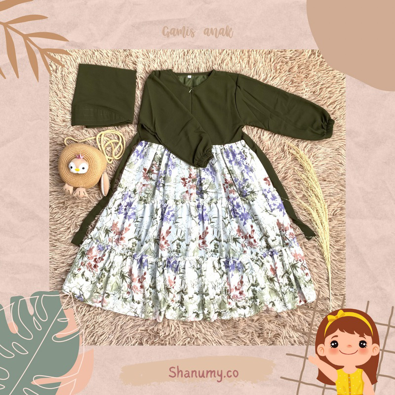 gamis anak set hijab kain ceuty babydoll umpak motif v2
