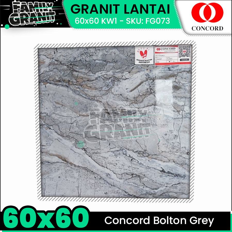 Granit Lantai 60x60 Concord Bolton Grey Motif Marmer Glossy KW1