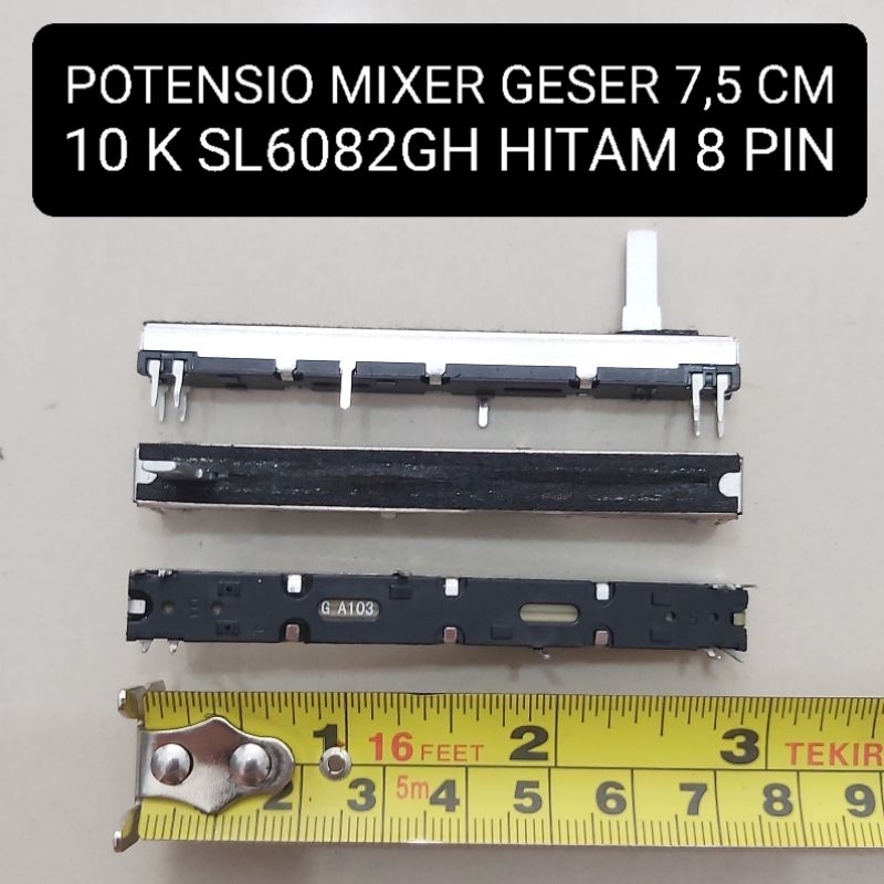 Potensio Mixer GESER 7,5 CM 10K Hitam 6082GH 8 Pin Kaki