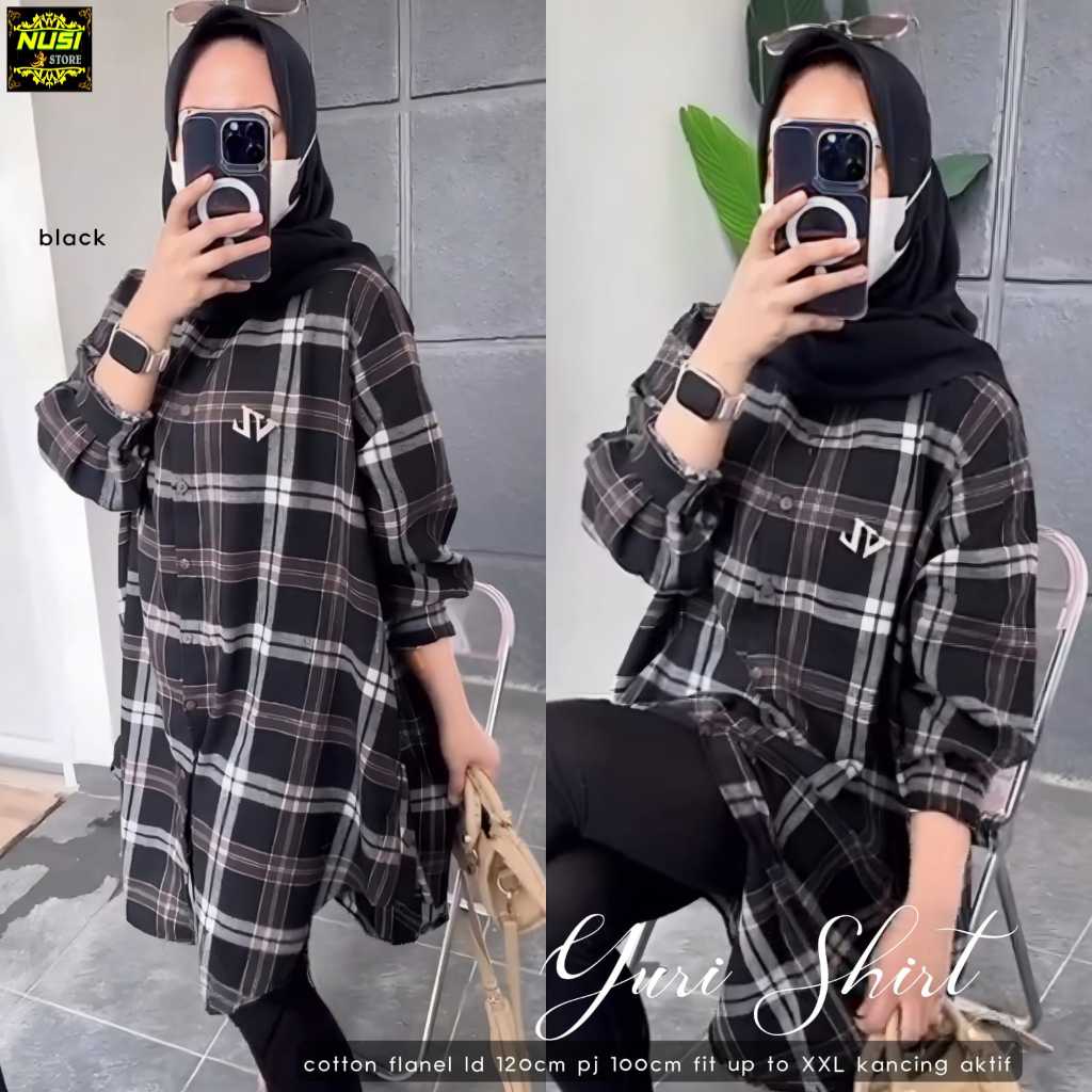 yuri tunik jumbo ld 120 tunic baju pakaian atasan dress dres panjang selutut katun flanel motif kota