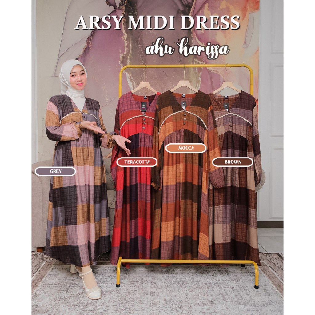 Arsy Midi Dress Bahan Rayon Diamond Original by Aku Karissa