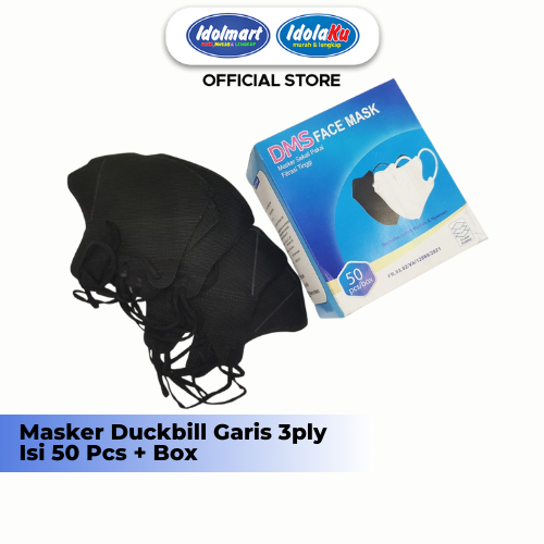 IDOLMART Masker Duckbill Garis 3PLY / Mudah Bernafas & Lembut 50 pcs + Box Surabaya