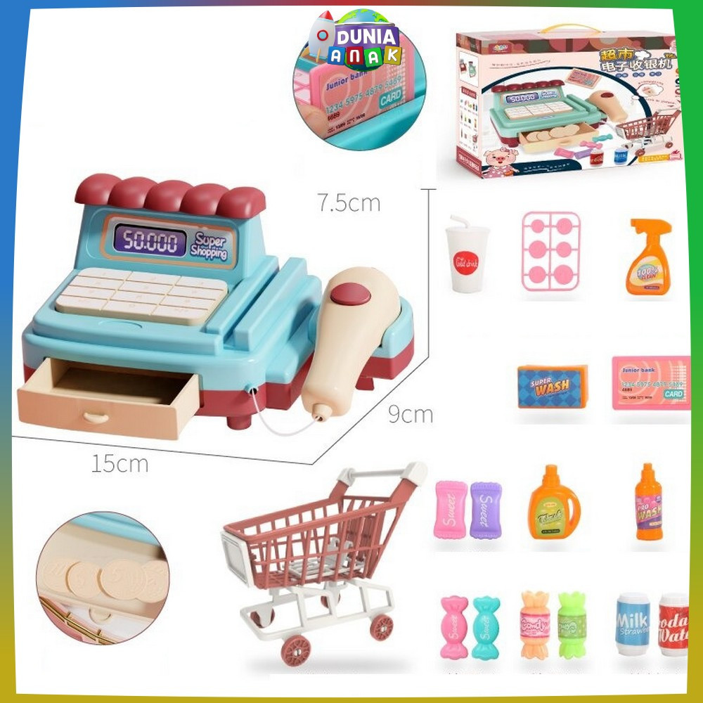 Mainan Kasir Kasiran Anak Pretend Play Kids Unisex / Mainan Mesin Kasir + Mainan Troli Belanja Anak 