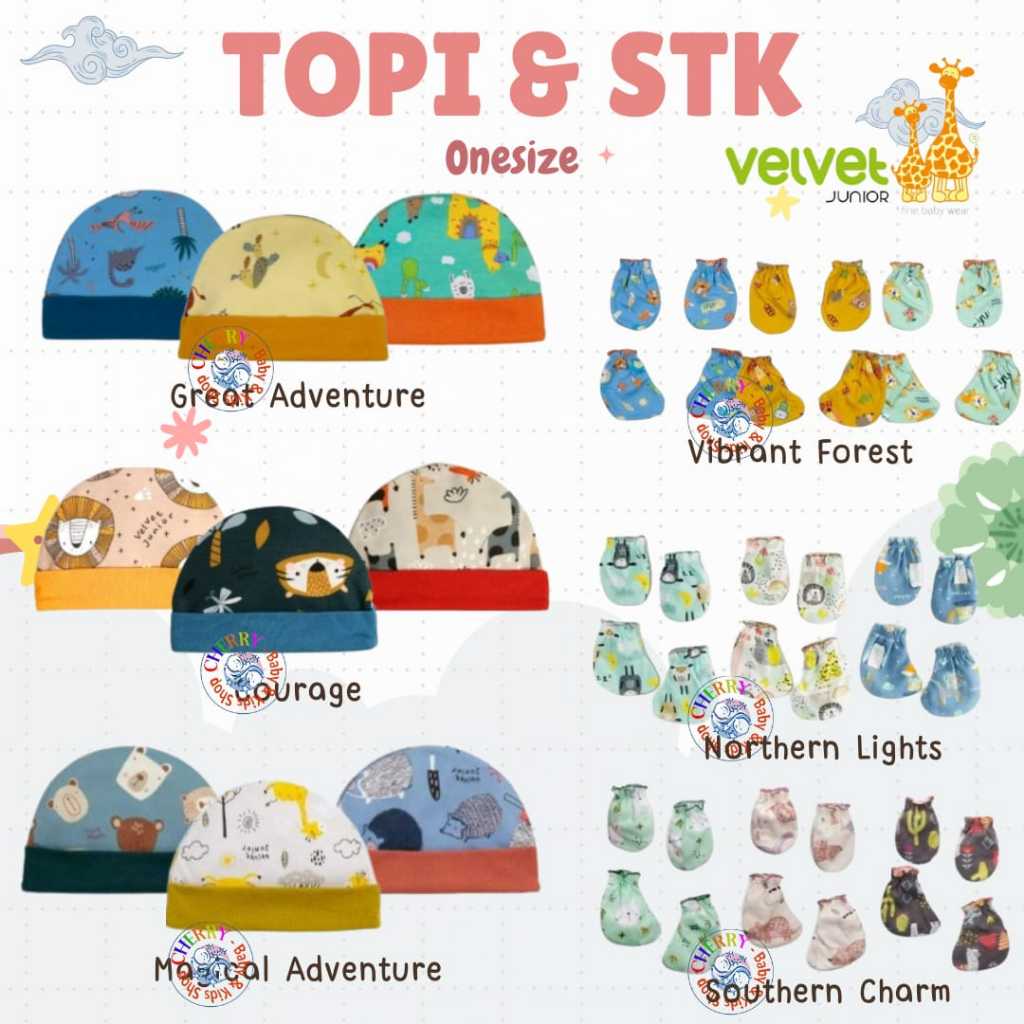 Velvet 1Pcs Topi / Sarung Tangan Tangan dan Kaki NEWBORN Courage CBKS