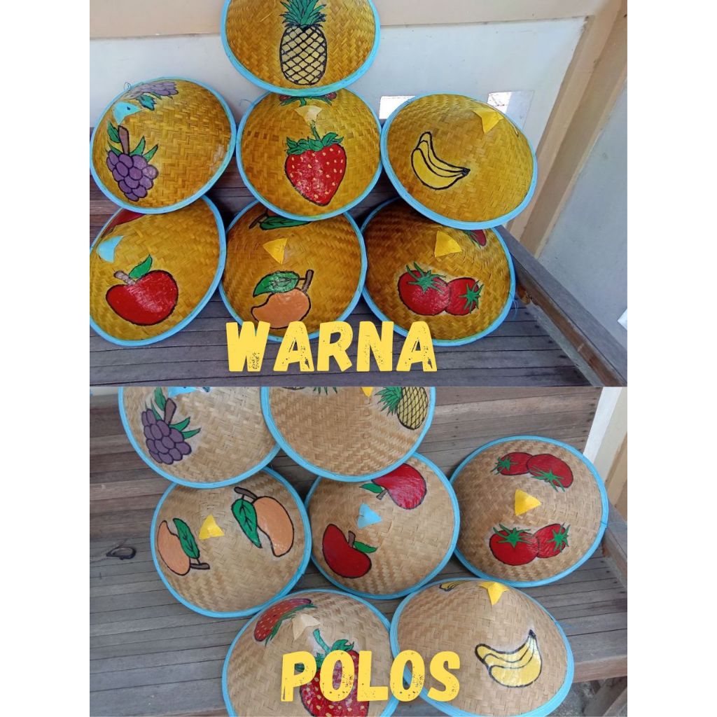 Caping Lukis Tema Buah Buahan / Caping Anak/ Caping Bambu Lukis