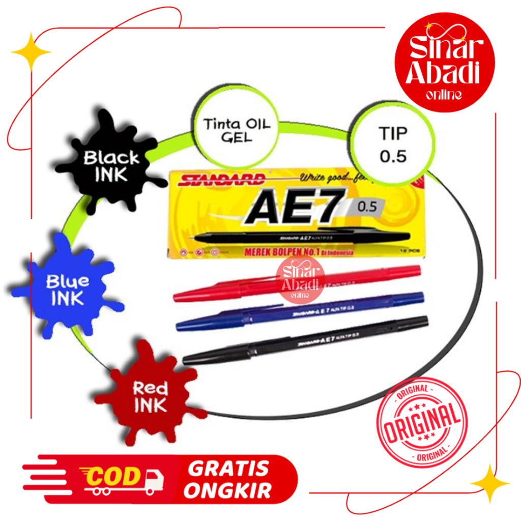 

BALLPOINT / PULPEN / PENA STANDARD AE7 0.5 1 LUSIN / 12 BUAH