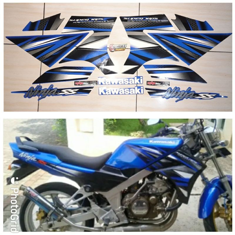 stiker striping motor ninja rr se 2013 biru hijau kuning merah putih full body