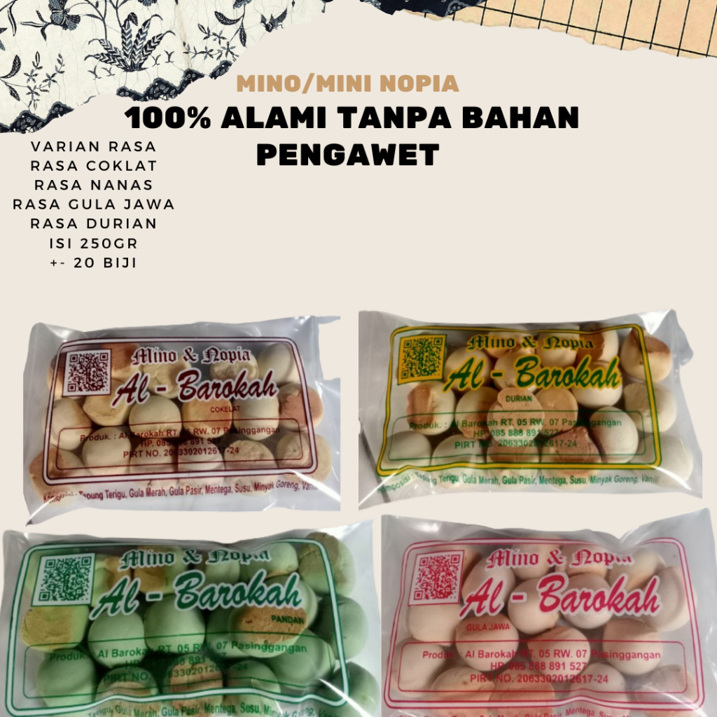 

Nopia Mino Nopia Mini Asli Banyumas Rasa gula jawa Durian Cokelat Pandan Manis Legit 250gr