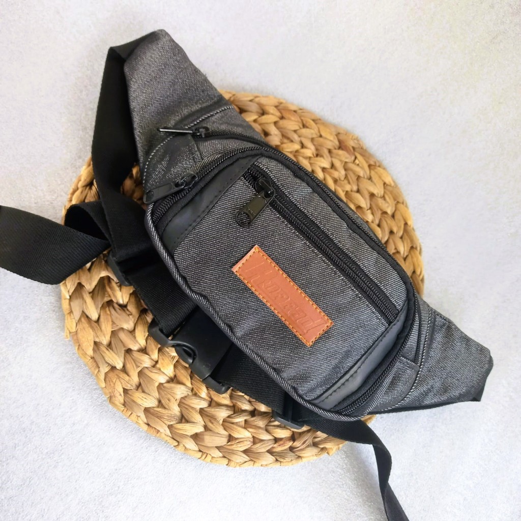 tas pinggang pria jeans polos