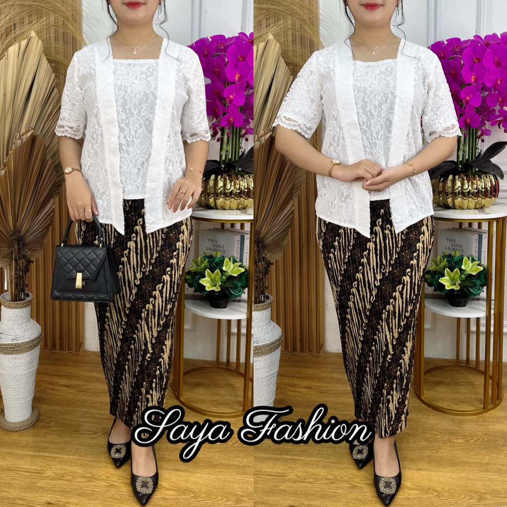 Atasan Brukat Putih Polos Blouse Kebaya Kutu Baru 3315