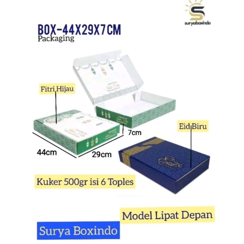 

Box 44x29x7 cm (Kuker 500 gr Toples Bulat isi 6) /hampers/kue kering/Kardus/idulfitri/Lebaran/Packing
