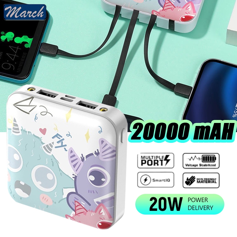 100% Ori 20000mAH Powerbank Fast Charging 4 Kabel PowerBank iphone USB C Pawer Bank Portable 2.1A Qu
