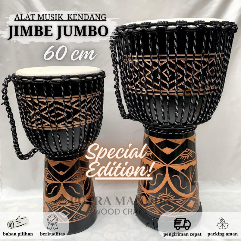 Kendang Jimbe Jumbo Gendang Djembe 60 cm x 11 Inch Ukir (Carving) Special Edition