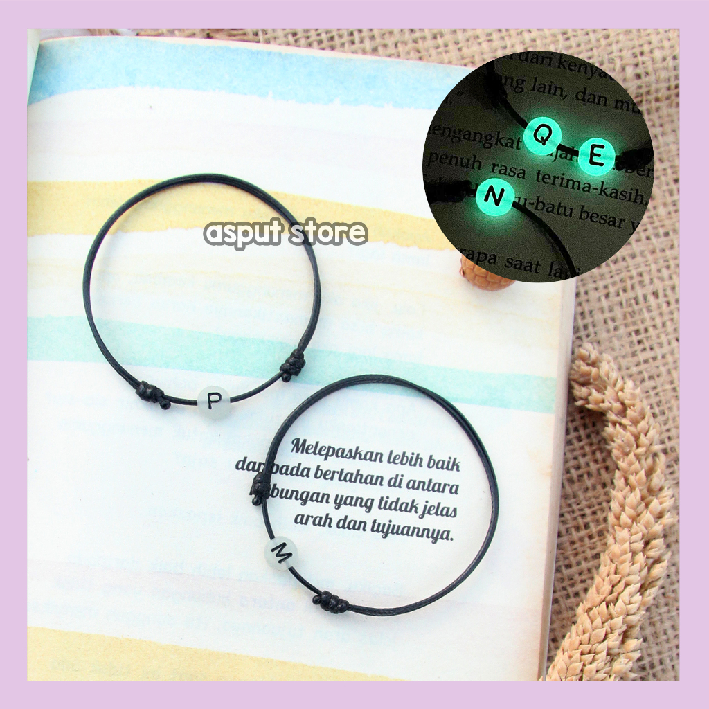 GELANG INISIAL HURUF A-Z GLOW IN THE DARK / GELANG GLOW IN THE DARK INISIAL HURUF BISA NYALA WANITA 