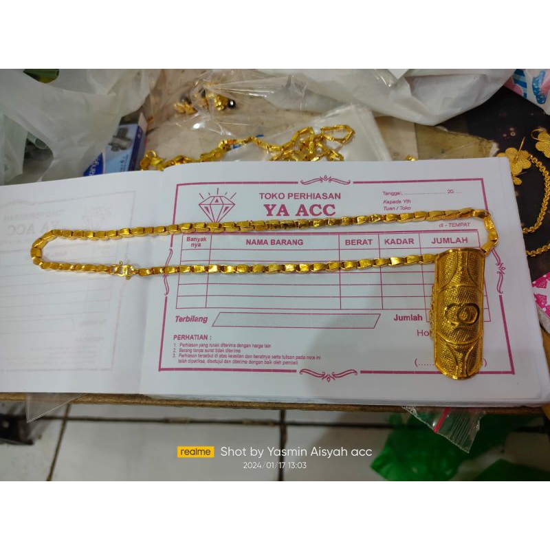 Set Perhiasan Kalung 3 suku dan Cincin 2 suku ada surat emas 24K