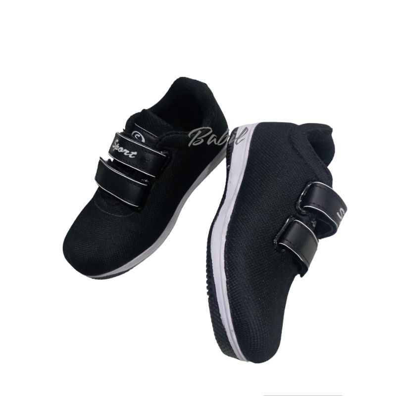 sepatu sekolah pria wanita sepatu kretek tanpa tali sepatu full Hitam